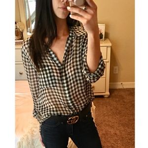 DVF Lorelei Two Gingham Check Silk Chiffon Shirt